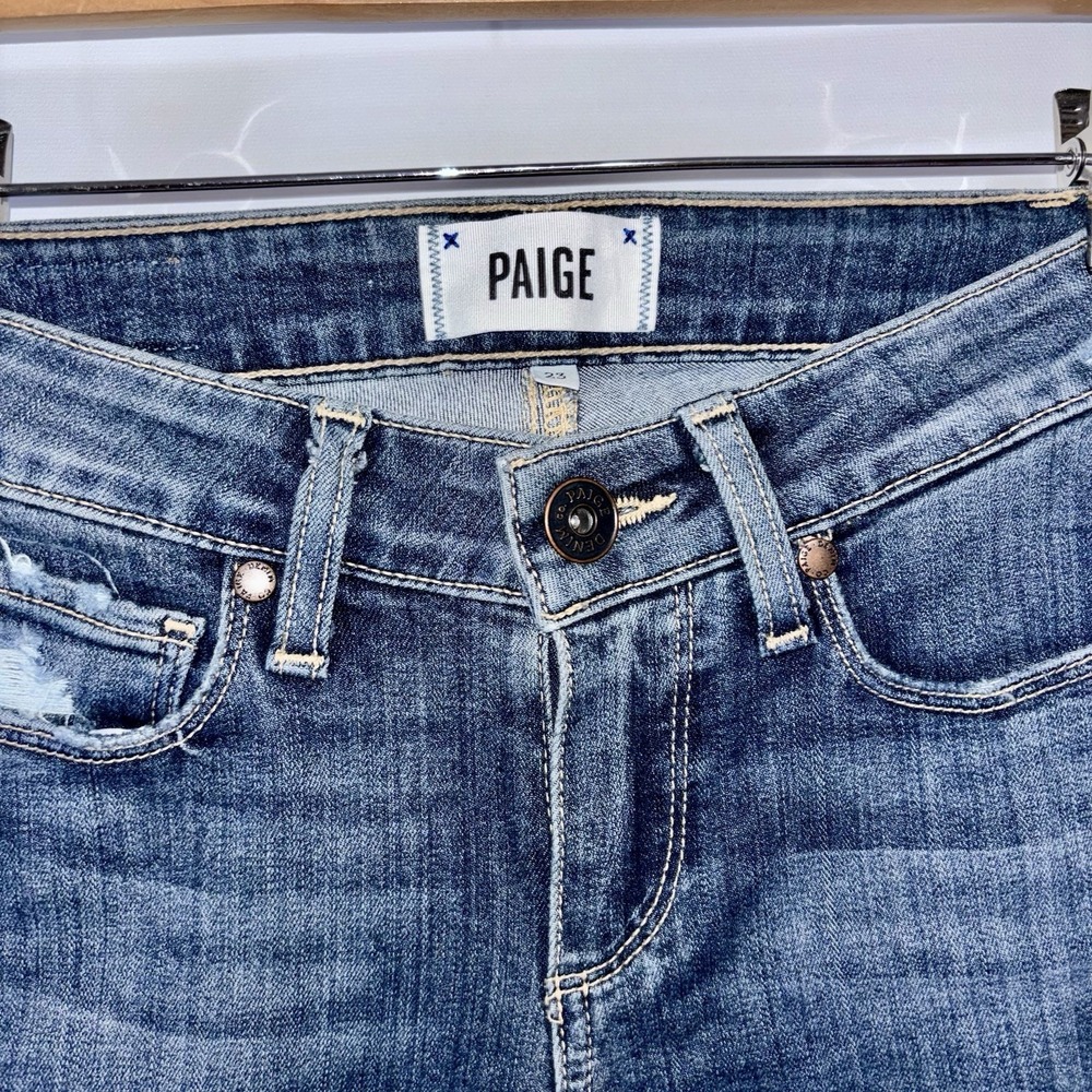PAIGE Verdugo Mid Rise Ultra Skinny Distressed Jeans Blue Size 23 - Picture 2 of 12